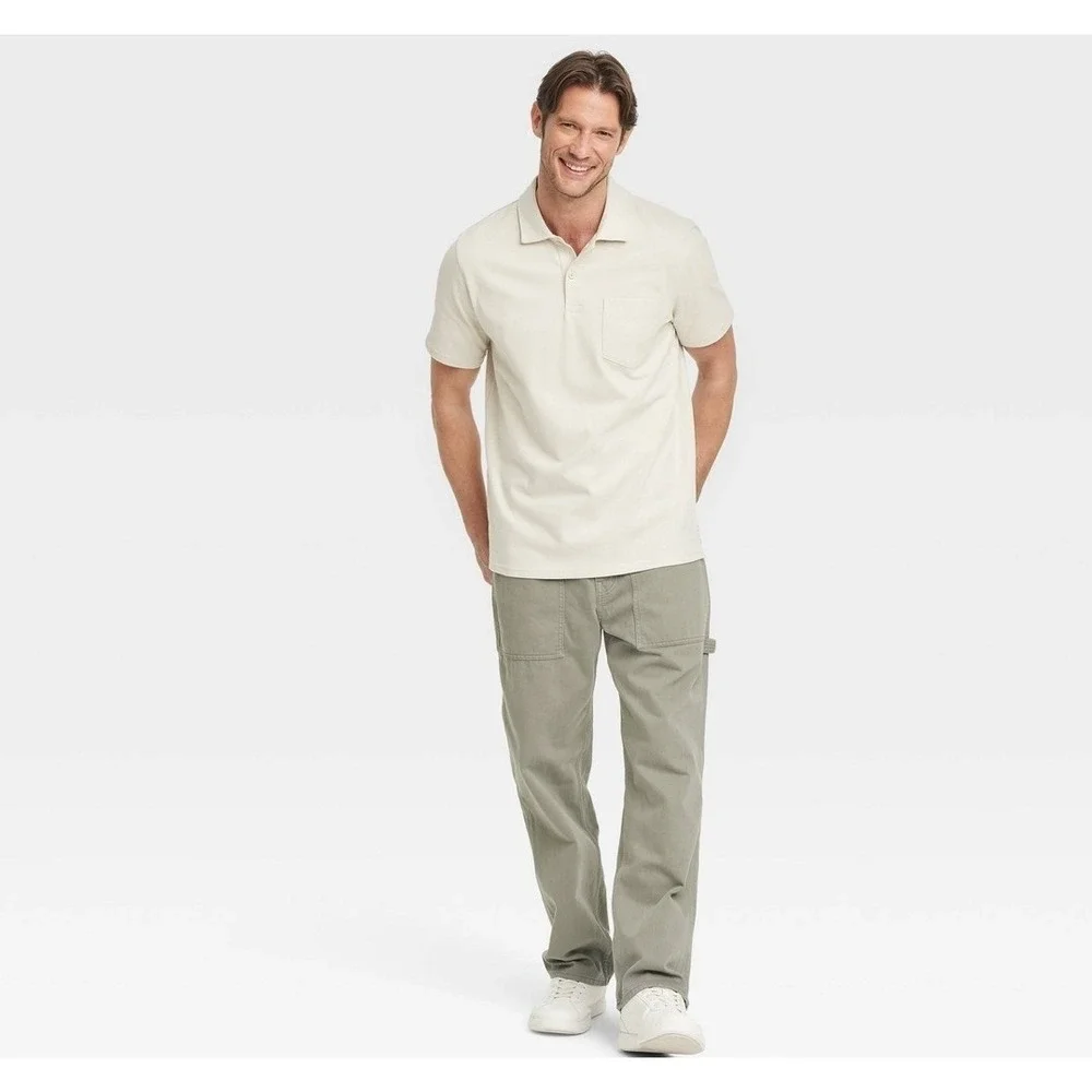 Goodfellow & Co NWT XXL/2X Short Sleeve Polo Shirt‎ Beige Pocket Business Casual
